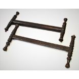 A pair of 17th century style oak bed rails, each with spirally lobed baluster uprights upon