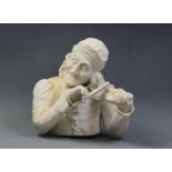 A late 19th century Italian carved marble bust of a violinist, signed verso ' Bottiglioni. F',