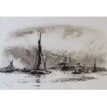 After W L Wyllie (19th Century), Lithographs on paper, 'Showery Day, Greenwich Reach', 21cm x