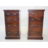 A pair of Victorian oak and pollard oak pedestal chests, each with a moulded top above four