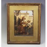 Continental school, Oil on paper, A mother and child, Indistinctly signed lower left (possibly '