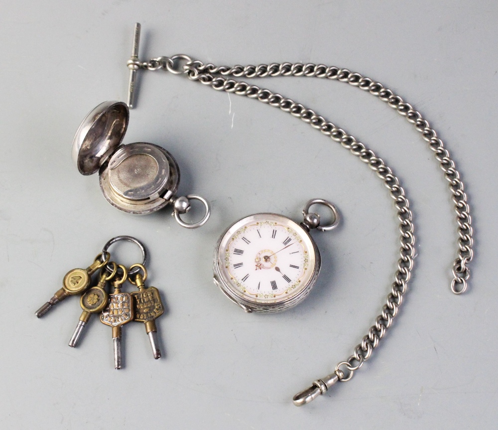 A Continental silver pocket watch, late 19th/early 20th century, the unsigned enamel dial with Roman