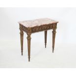 A Louis XVI style marble and gilt wood side table, late 20th century, the rectangular rouge marble