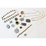 A selection of antique and vintage costume jewellery, to include a silver locket pendant, of