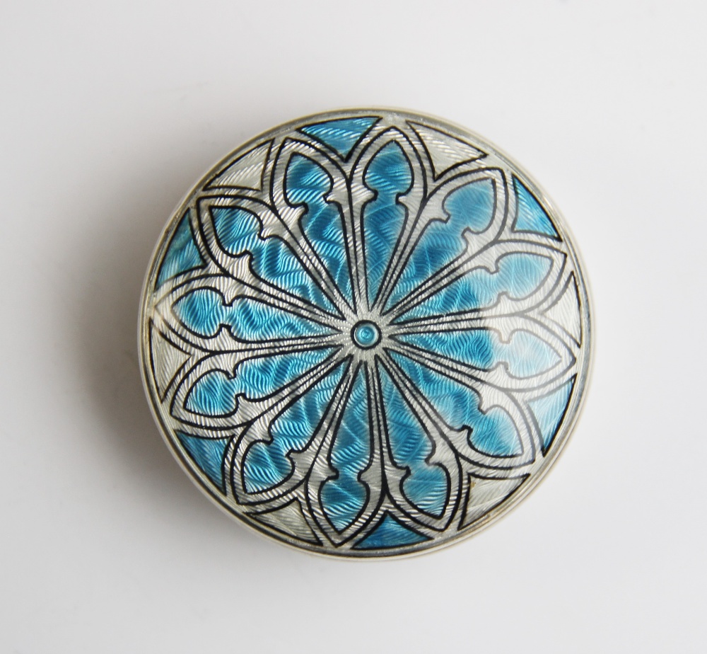 A George V silver and enamel pill box, Lawrence Emanuel, Birmingham 1911, of circular form, the - Image 2 of 2