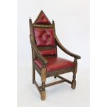 A Queen Elizabeth II Silver Jubilee 1977 carved oak and red leather throne chair, modelled on the