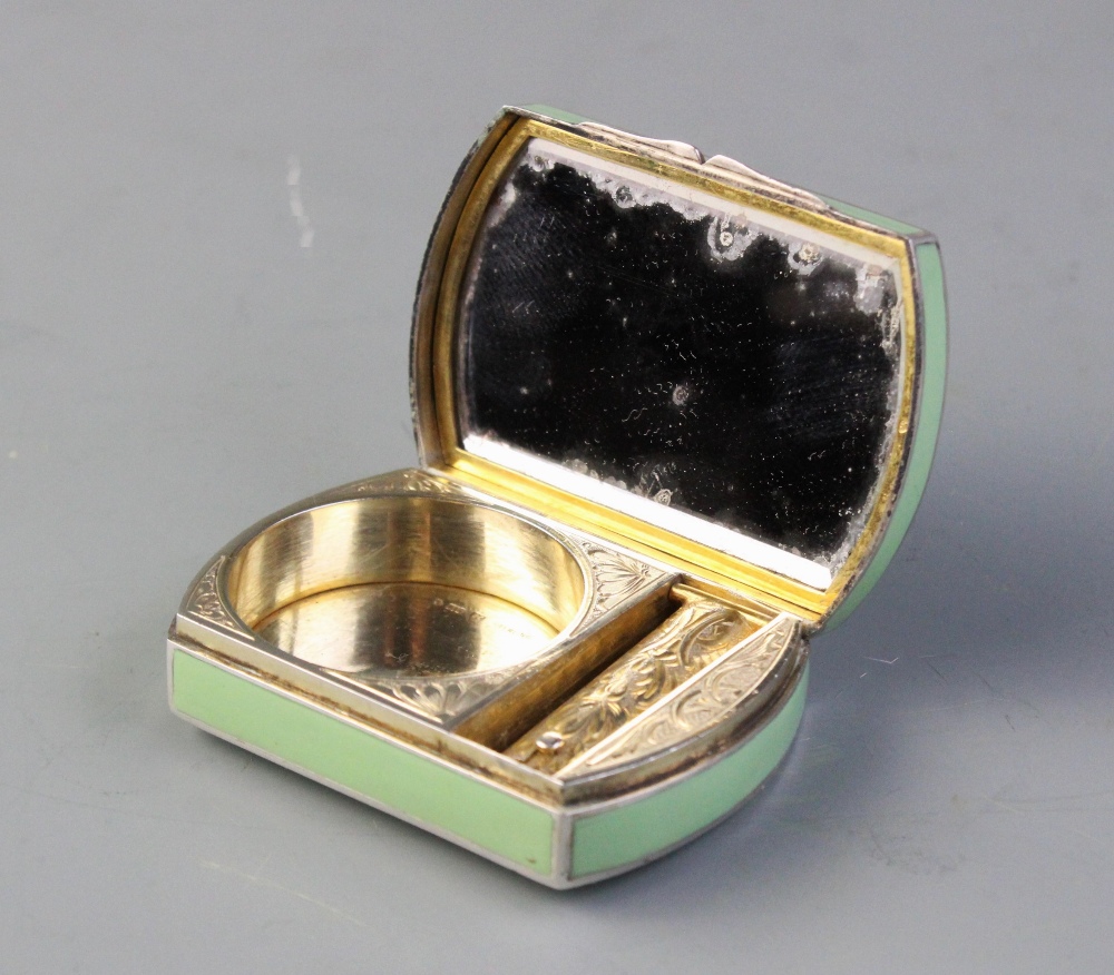 A silver, green and red enamelled minaudiere with internal rouge pot, mirror and lipstick, chased - Image 2 of 2