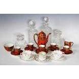 A collection of glassware and collectable ceramics, to include, two cut decanters, two pickle
