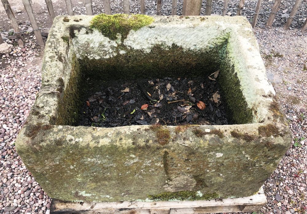 A large weathered sandstone trough/planter, of straight sided rectangular form, 49cm H x 88cm W x - Bild 2 aus 2