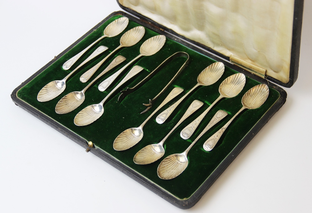 A set of twelve Victorian silver teaspoons, Wakely & Wheeler, London 1888, each with bright cut