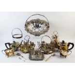A selection of silver plated wares, to include; a Victorian breakfast stand, John Gilbert & Sons