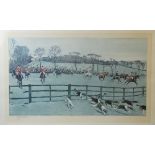 After Cecil Aldin (1870-1935), Two prints on paper, Hunting scenes with horses and hounds, Each
