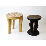 A Southern African Shona tribal art stool, 22.5cm high, and an East African Kamba stool inlaid