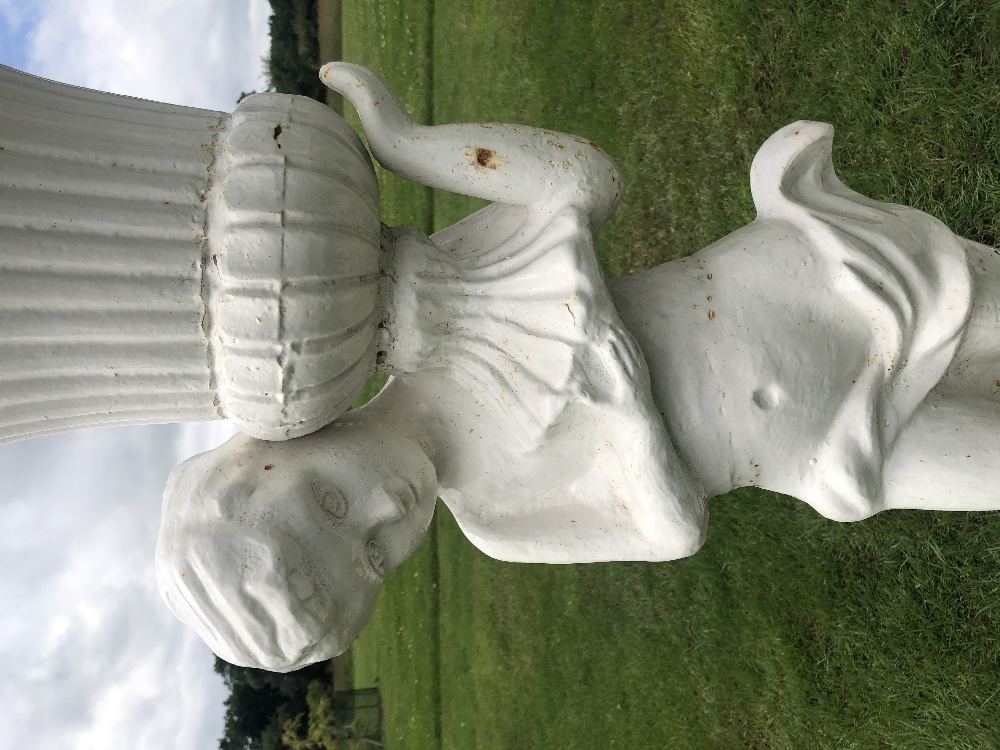 A pair of cast iron figural jardinieres, white painted, each modelled as a scantily clad putti - Bild 6 aus 11