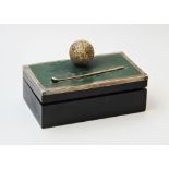 Golfing interest: A George V silver mounted cigarette box, Sanders & MacKenzie, Birmingham 1929, the