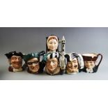 Six Royal Doulton character jugs, comprising: D5420 Old Charley, D6533 The Falconer, D6467 Capt.