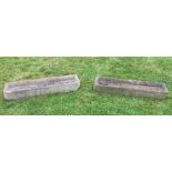 Two reconstituted stone rectangular troughs, each of shallow weathered form, 20cm H x 120cm W x 30cm