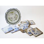 A set of six 18th century Dutch tin-glazed earthenware tiles, each decorated in blue and white