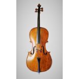 A German 4/4 cello, late 18th/early 19th century, two piece maple back and pine top, Aubert