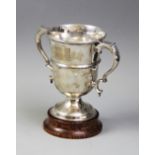 An Edwardian silver twin handled trophy, Mappin & Webb, Sheffield 1902, titled 'The Lindsay Cup',