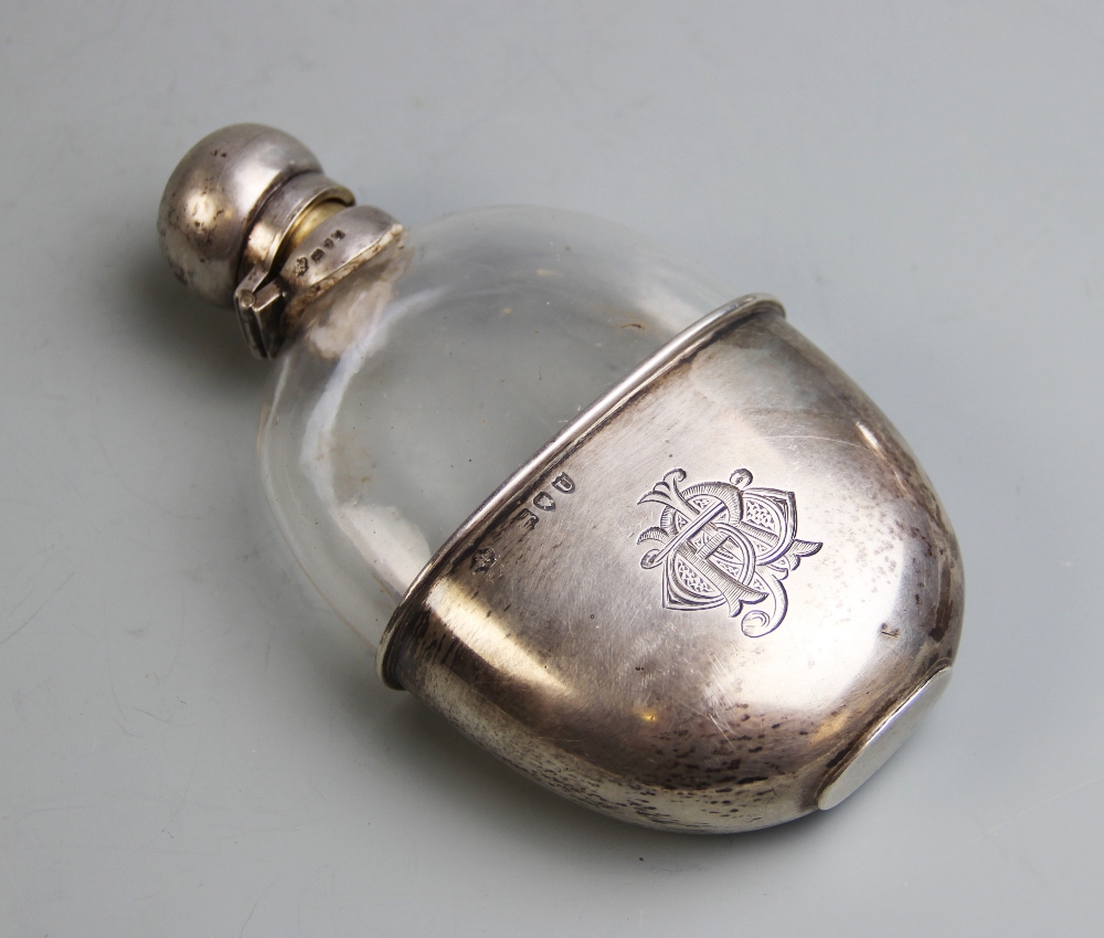 A Victorian silver mounted hip flask, William Hutton & Sons, London 1896, the oval flask mounted - Image 3 of 3