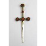 A Continental silver gilt novelty letter opener in the form of a sword, the hilt set with polished