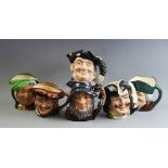 Six Royal Doulton character jugs, comprising: D5736 Toby Philpots, D6467 Capt Henry Morgan, D6438