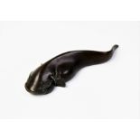 A Japanese bronze model of a catfish, 20th century, signed to the underside, 13.5cm long
