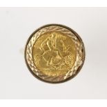 An Edwardian half-sovereign, dated 1908, set to a 9ct yellow gold ring, weight 10.0gms