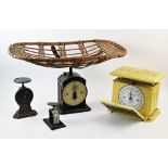 A set of vintage Boots baby scales with wicker basket, 31cm high, a set of Belmont shop scales, with