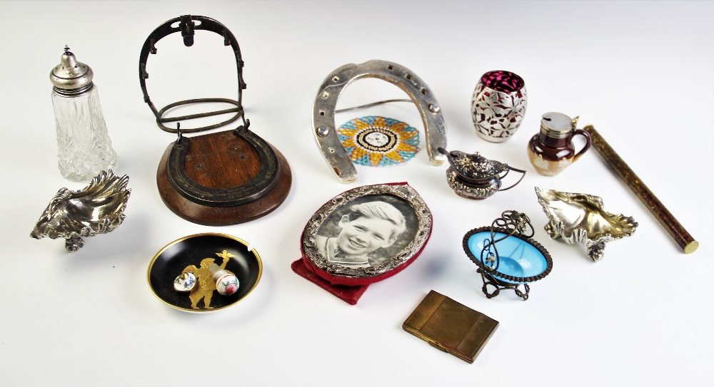 A selection of objects of virtue, to include, a silver photo frame, a silver mounted cut glass