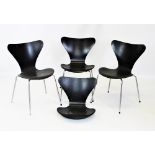 A set of three mid 20th century Danish 'Series 7' stacking chairs, designed by Arne Jacobsen for