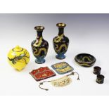 A collection of Chinese cloisonne, 20th century, comprising; a pair of baluster vases, decorated