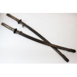 Two Japanese NCO Katana, WWII, integral cast metal Tsuga, menuki, Tsuka-Ito, and decorative kashira,