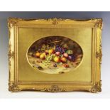 A pair of Royal Worcester porcelain plaques, hand painted by F. Roberts, each depicting a still life