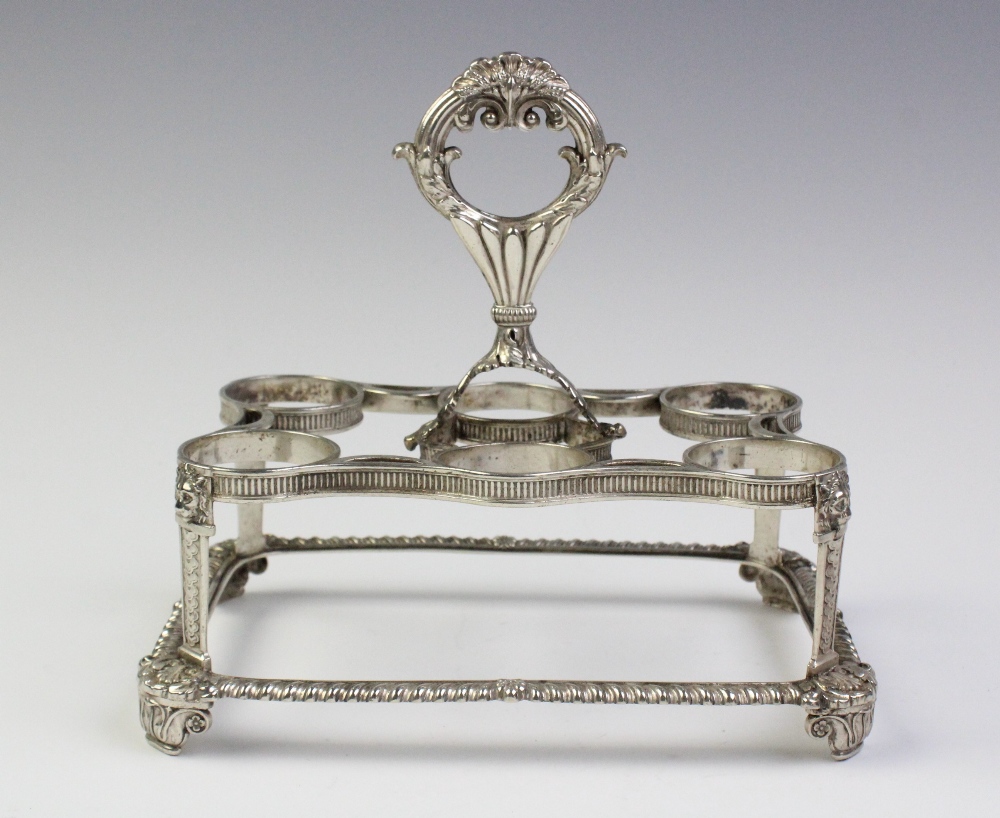 A George III silver egg cruet by Phillip Rundell, London 1819, the rectangular stand with - Image 6 of 6