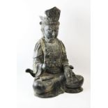 A large Chinese bronze model of Buddha, Xuande six character mark to reverse, seated in dhyanasana