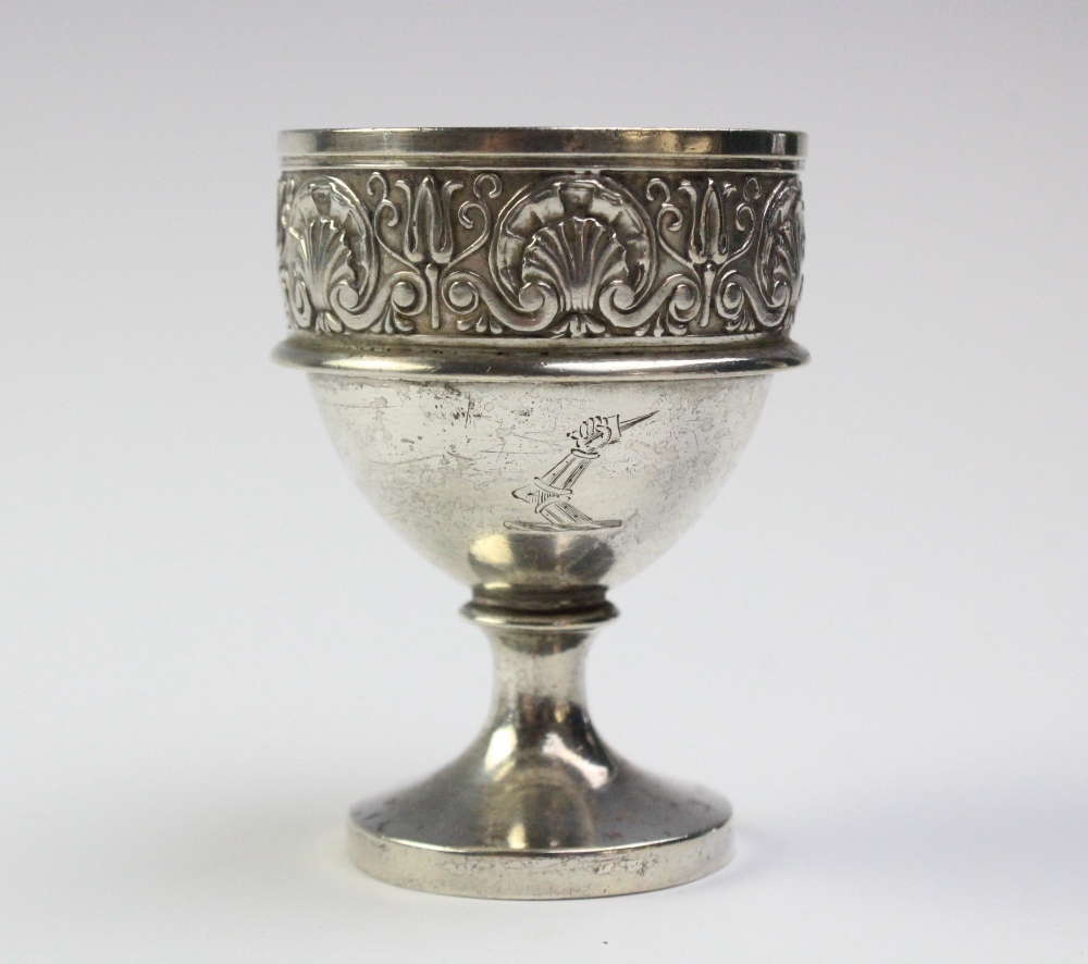 A George III silver egg cruet by Phillip Rundell, London 1819, the rectangular stand with - Image 5 of 6