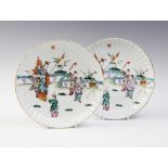 A pair of Chinese porcelain plates, Qianlong seal mark (20th century), each of circular scalloped