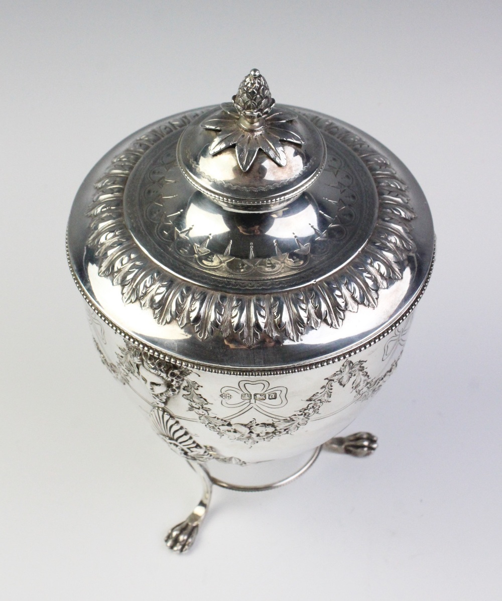 A late Victorian silver caddy by Martin, Hall & Co, Sheffield 1893, the urn shaped body resting on - Image 7 of 7