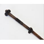 A South African Zulu chief's staff, 19th century, the tapering staff with carved reeded nodules