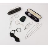 A collection of six pairs of lorgnettes and glasses, to include cased examples
