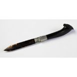 A Victorian white metal antler handled tortoiseshell letter knife, white metal mounted, 31cm long