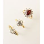 A 9ct gold cubic zirconia cluster ring, ring size L, together with a 9ct gold cubic zironia