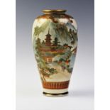 A Japanese Satusuma vase, Meiji period (1868 - 1912), the high shouldered cylindrical vase decorated