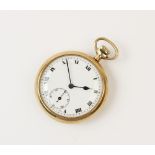 A 9ct gold open face pocket watch, the round white enamel dial with roman numerals and a