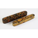 Two Kashmiri lacquer papier mache pen boxes (Qalamdan), mid/late 19th century, each of rounded