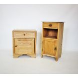 A Victorian pine marble top pot cupboard, with a white marble slab top above a single drawer,