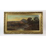 Attributed to Charles Leader, Oil on canvas, Cattle fording a Welsh river, Signed 'C. Leader'