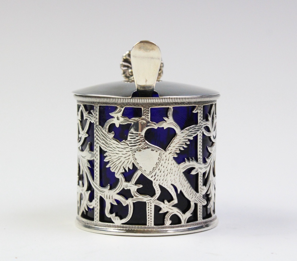 A Victorian silver mustard pot by Charles Stuart Harris, London 1891, of cylindrical form with